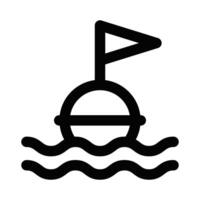 Floating buoy icon with waves and flag. Editable stroke. vector
