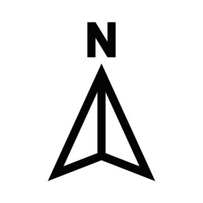 A black and white logo with the word n