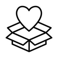 Open box icon with heart shape design. Editable stroke. vector