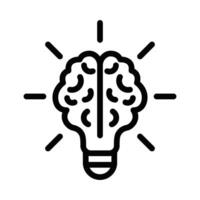 A black and white image of a light bulb with a brain inside vector