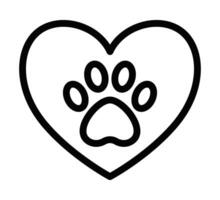 A black and white illustration of a heart with a paw print vector