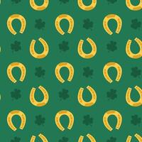 Seamless St. Patrick's Day pattern featuring clovers and horseshoes. Ireland Feast day vector