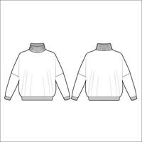 Jacket overall technical fashion Flat sketch illustration template Front, back views. Apparel Sweater Jacket Light Black color mock up CAD isolated on white. vector