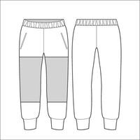 Men's jogger bottom flat sketch illustration front and back view technical cad drawing template vector