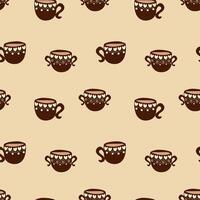 Seamless pattern with cups filled with coffee. The cups have hearts on them. Cups for Valentine's Day vector