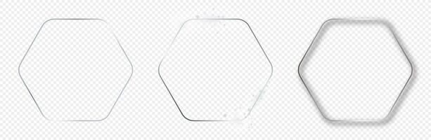 Silver glowing rounded hexagon frame vector