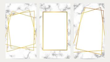 Golden geometric frames on marble texture vector