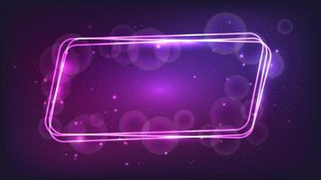 Neon rounded parallelogram frame with shining effects and sparkles vector