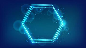 Neon hexagon frame with shining effects and sparkles vector