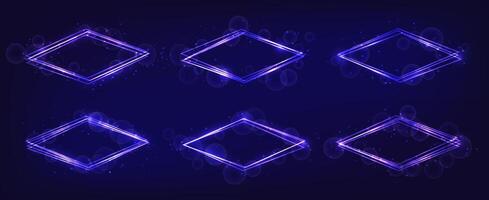 Neon rhombus frame with shining effects and sparkles vector