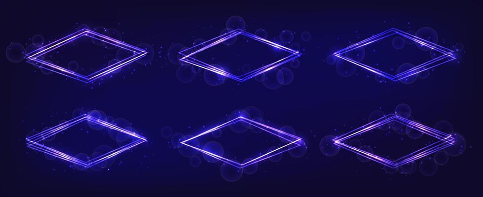 Neon rhombus frame with shining effects and sparkles