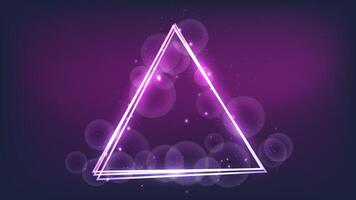 Neon triangular frame with shining effects and sparkles vector