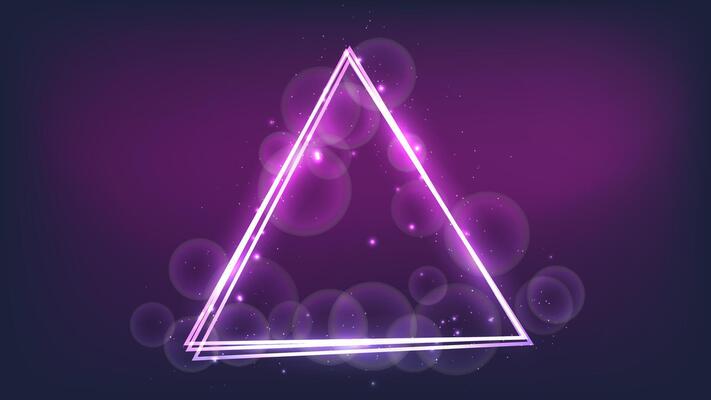 Neon triangular frame with shining effects and sparkles