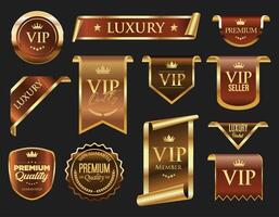 VIP and premium emblem brown and gold color isolated on gray background vector