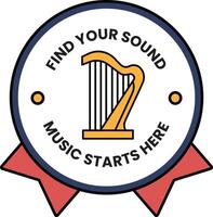 A round badge with a harp on it vector