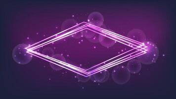 Neon rhombus frame with shining effects and sparkles vector