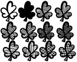 Set of silhouettes of shamrocks, clover symbol of good luck with different patterns vector