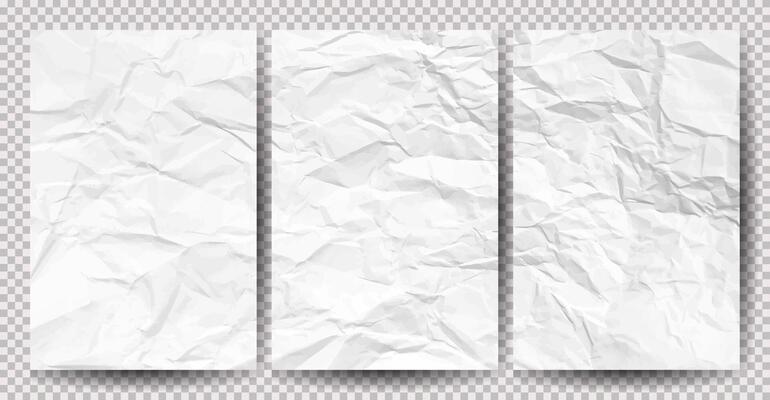 Set of white clean crumpled papers