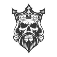 Skull with crown and beard in black and white vector