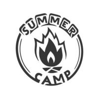 Summer camp logo with a campfire and a flame vector