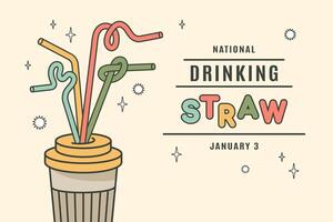 National drinking straw day. Various drinking straws in paper cup. Colour plastic drinking straws. Soft drink cup. Retro horizontal banner. Vintage elements in 60s, 70s, 80s. vector