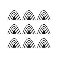 Hand drawn abstract line in triangular rainbow shape pattern. Doodle scribble arches repeat element. vector