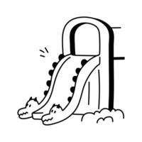 A simple, black and white line drawing of a childs slide with a fun, cartoonish design vector