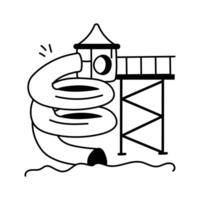 Line art drawing of a thrilling spiral water slide vector