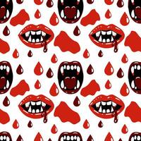 A pattern of vampire teeth and drops of blood. Scene is dark and creepy. background. vector