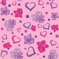 Seamless pattern for girl. Background with hearts and flowers vector