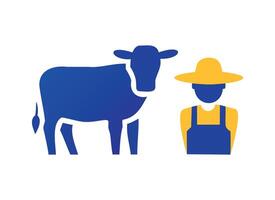 Minimalistic Farmer and Cow Illustration for Agriculture and Livestock Farming Concepts vector