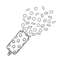 Confetti clapper with polka dot black and white illustration. Party popper simple ink sketch for coloring. Holiday festive cracker drawing vector