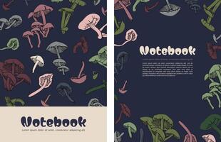2 cover template for notebook with many mushrooms vector