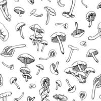 seamless pattern with black and white mushrooms vector