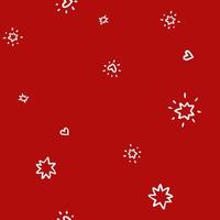 Minimal seamless Christmas and New Year pattern with white stars and hearts on a bright red background vector
