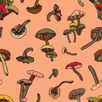 seamless pattern with colorful hand drawn autumn mushrooms vector
