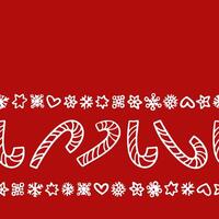 Christmas candy cane border pattern with snowflakes, stars and hearts on red vector