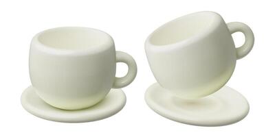White cup and saucer empty porcelain 3d realistic illustration isolated on white background vector