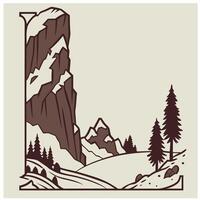 Design the letter 'L' as a sharp mountain peak with snowy textures, evergreen trees, and rugged rock formations for an alpine feel. vector