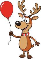 Joyful Reindeer Holding a Red Balloon vector