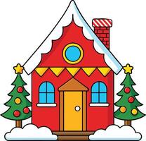 Charming Christmas House with Festive Trees vector