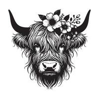Endearing Baby Highland Cattle Face Sketch for Invitations vector