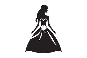 Romantic Silhouette of a Bride Holding a Bouquet Design vector