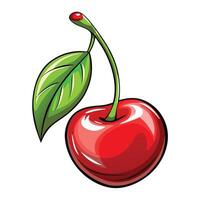 a red cherry with green leaf vector