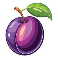 a purple plum fruit with a leaf on it vector