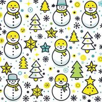 a snowman pattern with christmas trees and snowmen vector