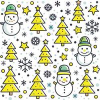 christmas snowmen and trees in a pattern vector