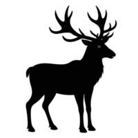 a black silhouette of a deer standing on a white background vector