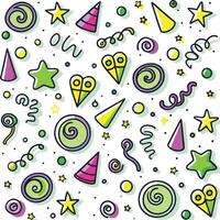 a colorful party theme with party hats, stars and other items vector
