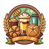 bakery and food items in a round frame vector